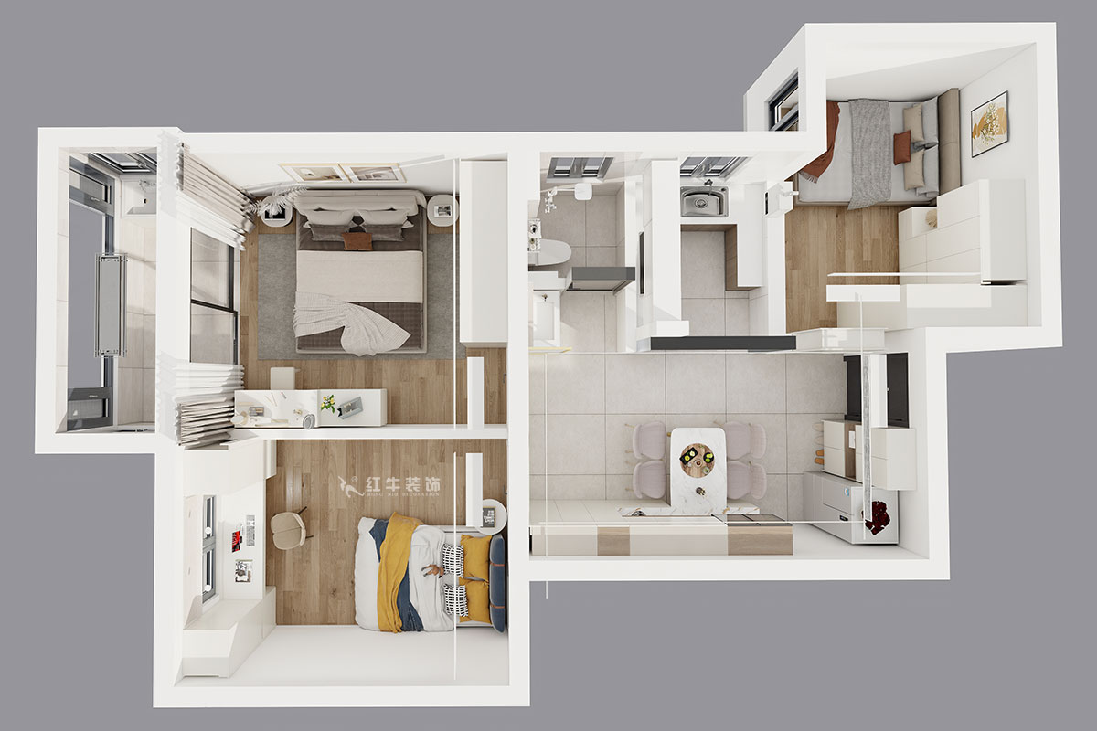 魏明花｜武学园8-2505-82㎡-现代简约风格｜3室1厅1卫｜二手房装修｜定制家｜全包14万｜00_04鸟瞰图